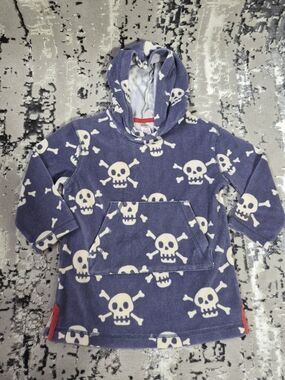 Mini Boden Towelling Hooded Swim Cover-Up Dress Kids 3-4 yrs White Skull